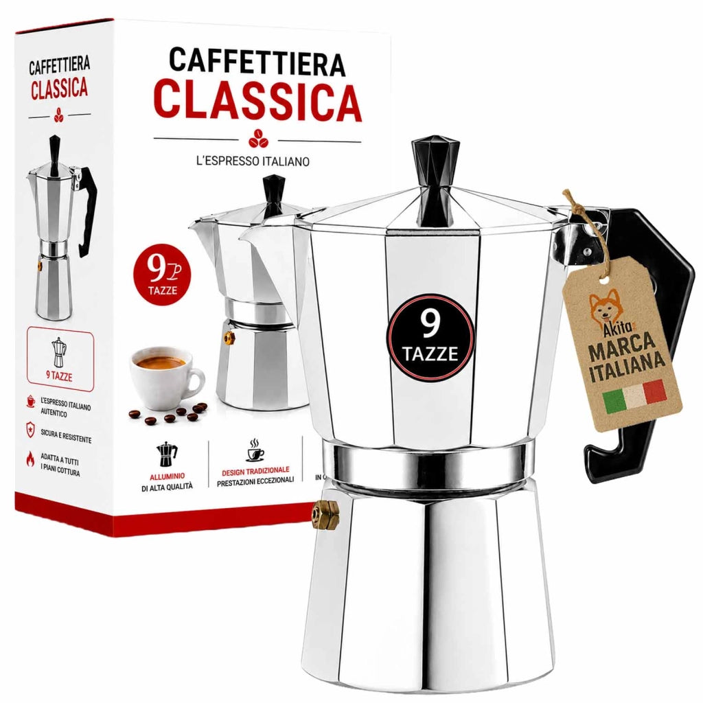 Akitaink Caffettiera Moka 9 Tazze con Valvola di Sicurezza