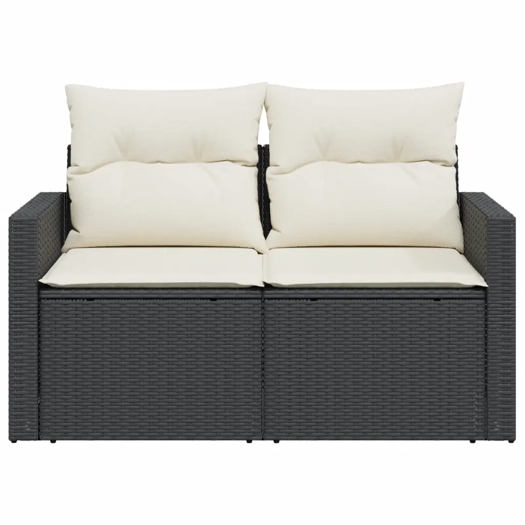 Divano da Giardino con Cuscini a 2 Posti Nero in Polyrattan 366016