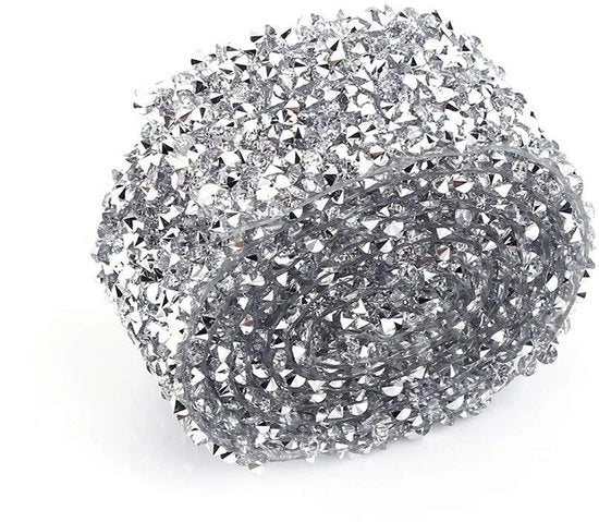 Nastro di diamanti con applicazione adesiva - Argento/Azzurro - 1 Yard (circa 91 cm) - 3 cm Larghezza - Con lato adesivo - Adatto per matrimoni e decorazioni
