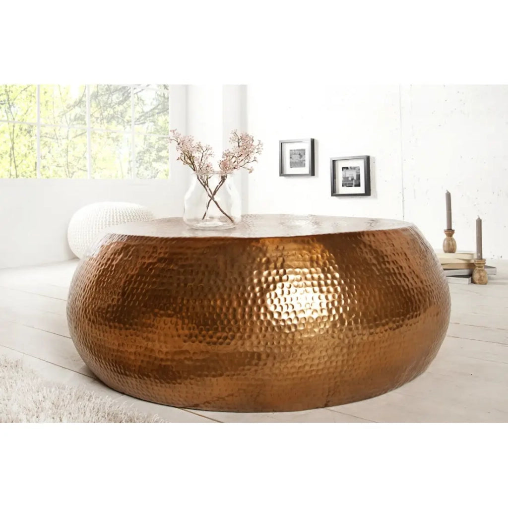 Tavolino basso TRIANE rame 80 cm – Design in alluminio martellato lucido