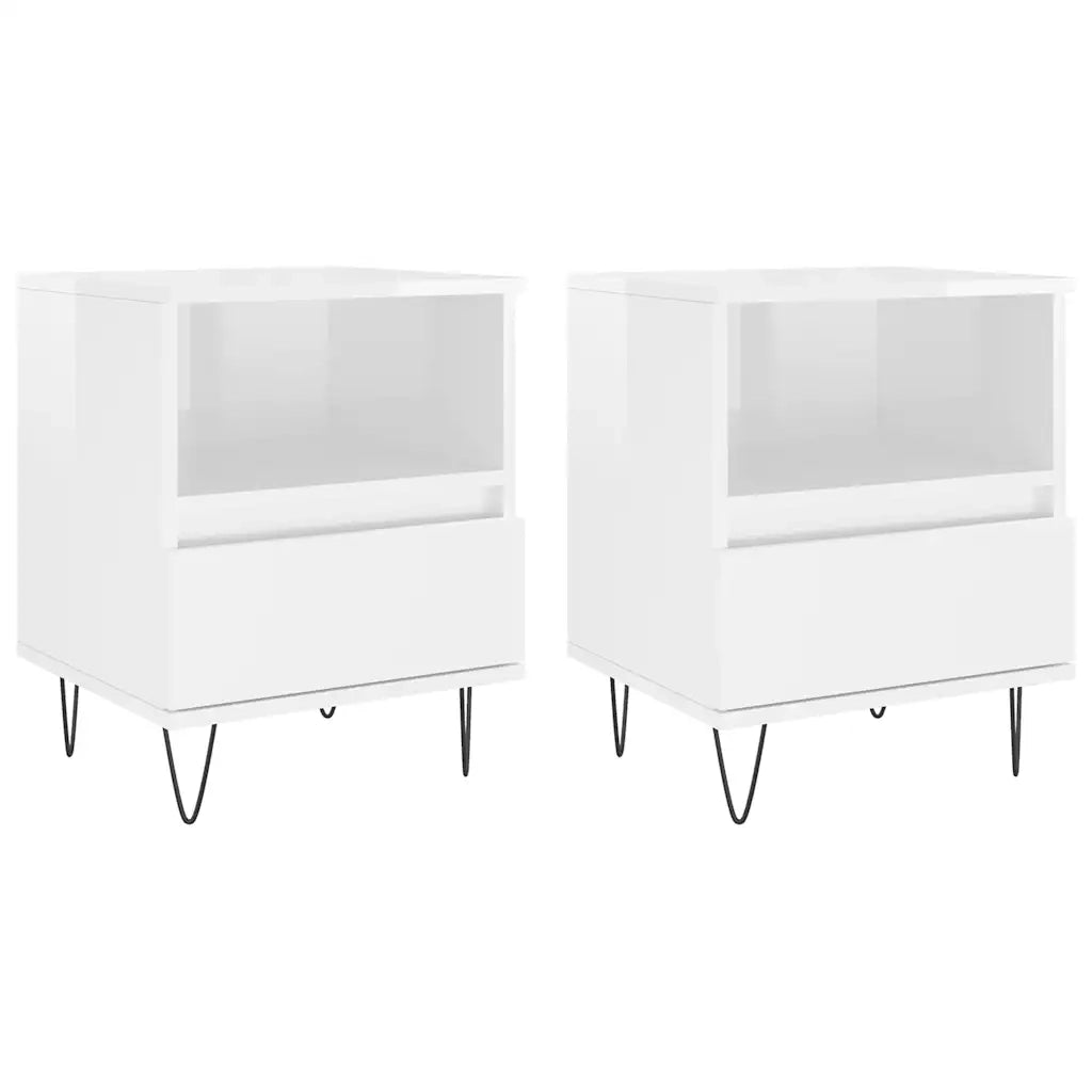 Comodini 2pz Bianco Lucido 40x35x50 cm in Legno Multistrato 830625