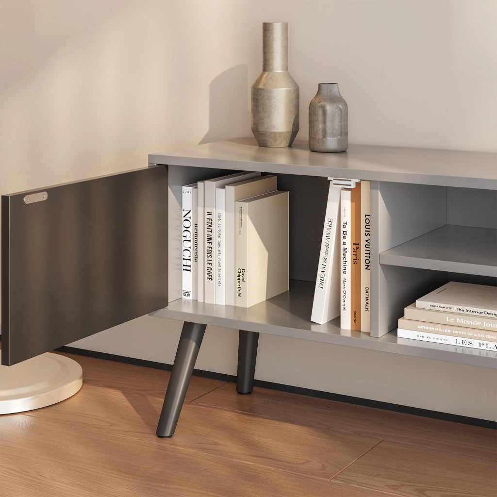 Mobile Porta TV Eskilstuna a 2 Ante e Ripiani 120 x 30 x 47 cm - Grigio Chiaro/Nero [en.casa]