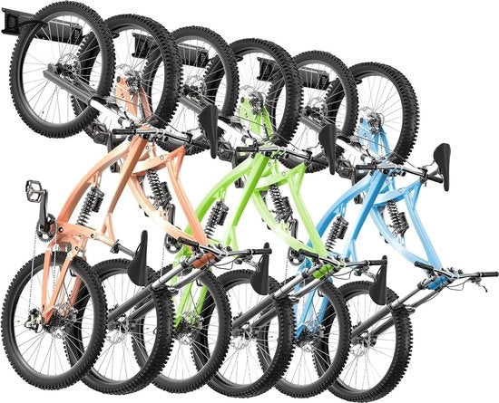 Sistema di appoggio per biciclette per 6 biciclette e 5 appendi-elmetto - Appoggio per biciclette per casa e garage - Sostegno regolabile - Massimo 300 kg