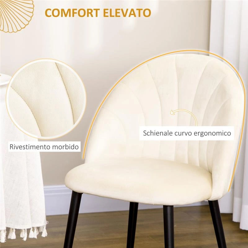 SET 2 SEDIE IMBOTTITE CON RIVESTIMENTO EFFETTO VELLUTO BEIGE