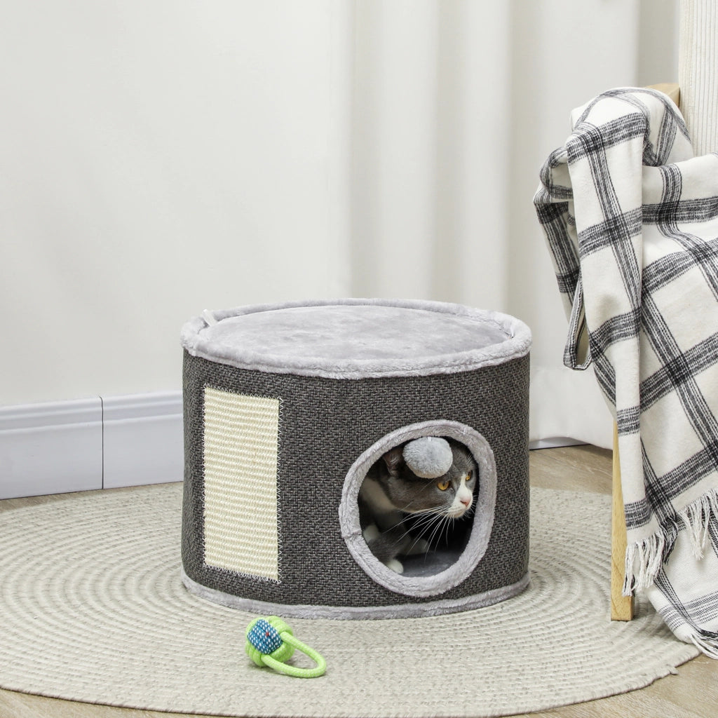 Casetta per Gatti a 2 Piani con Sisal ¨C zephmum ¨C Grigio Scuro 40x30 cm
