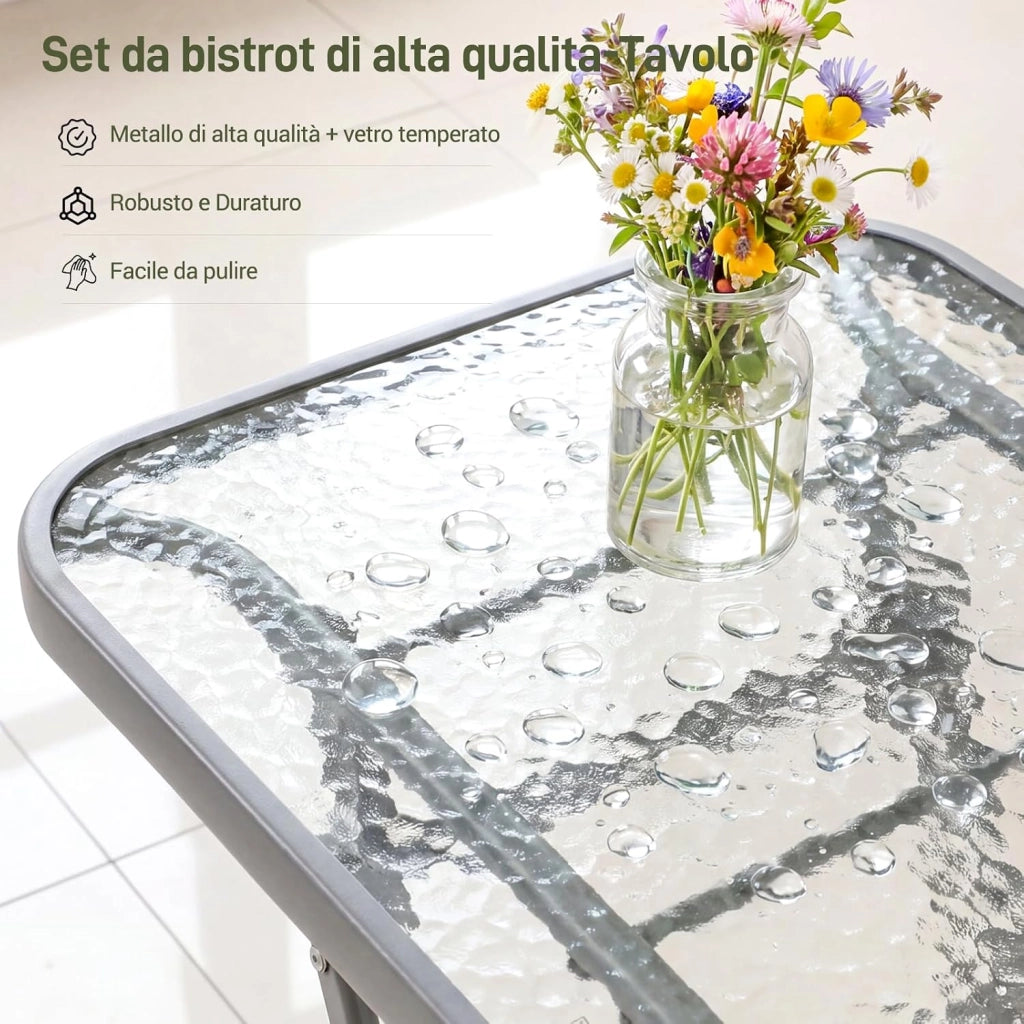 Set da Bistrot 3 Pezzi, Set Mobili Pieghevoli Include 1 Tavolo e 2 Sedie, Resistente alle Intemperie e Traspirante, per Piccoli Balconi e Giardini, Grigio