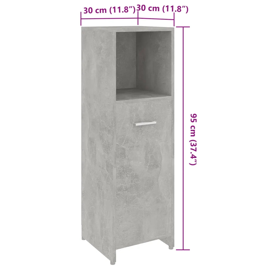 Mobiletto da bagno moderno 30 x 30 x 95 cm con 3 scomparti elegante finitura opaca in legno composito grigio cemento 02_0047714