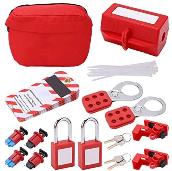 Kit di Blocco e Etichettatura per Sicurezza - Completo - Industria - Chiavi e Catene - Per Misure di Sicurezza - Adatto per Macchine e Impianti