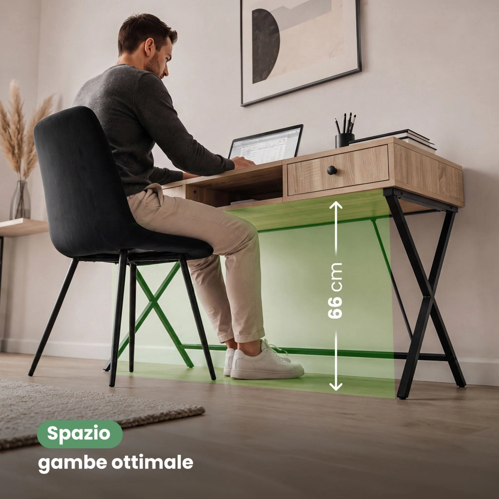 Scrivania PC industriale Rovere Sonoma CROSSLINE 120 cm 2 cassetti 1 ripiano gambe nere