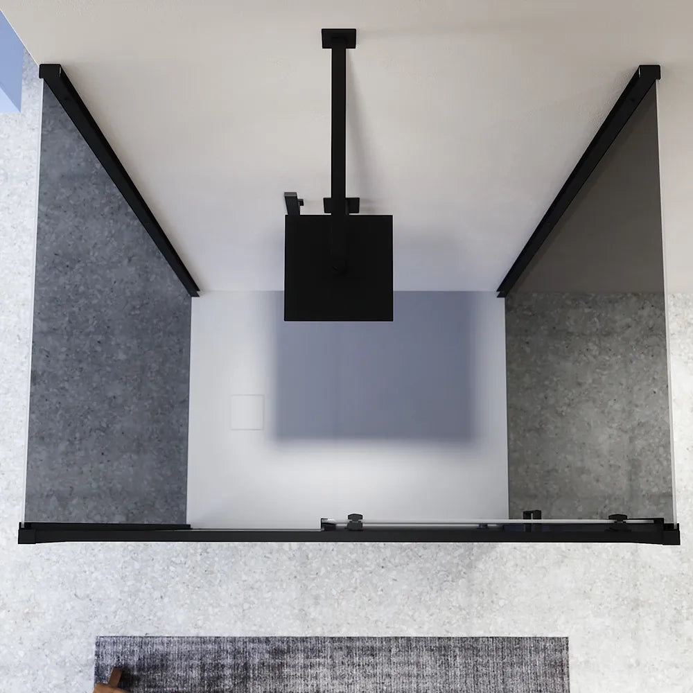 Box doccia nero opaco 3 lati 90x100x90cm con porta scorrevole e doppia parete fissa vetro 6mm fumè h185cm | Madagascar