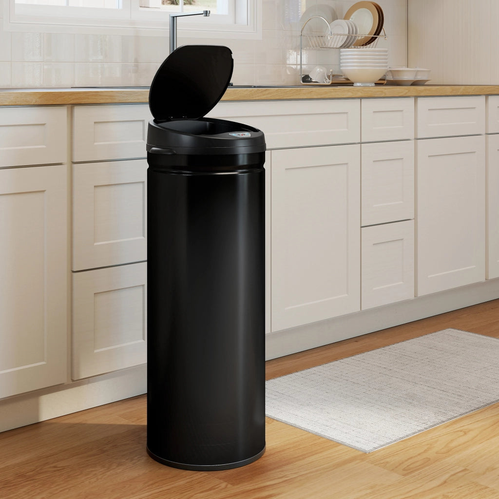 Cestino Cucina Automatico 50L ¨C zephmum ¨C Acciaio Inox, Nero, 30.5x30.5x85cm