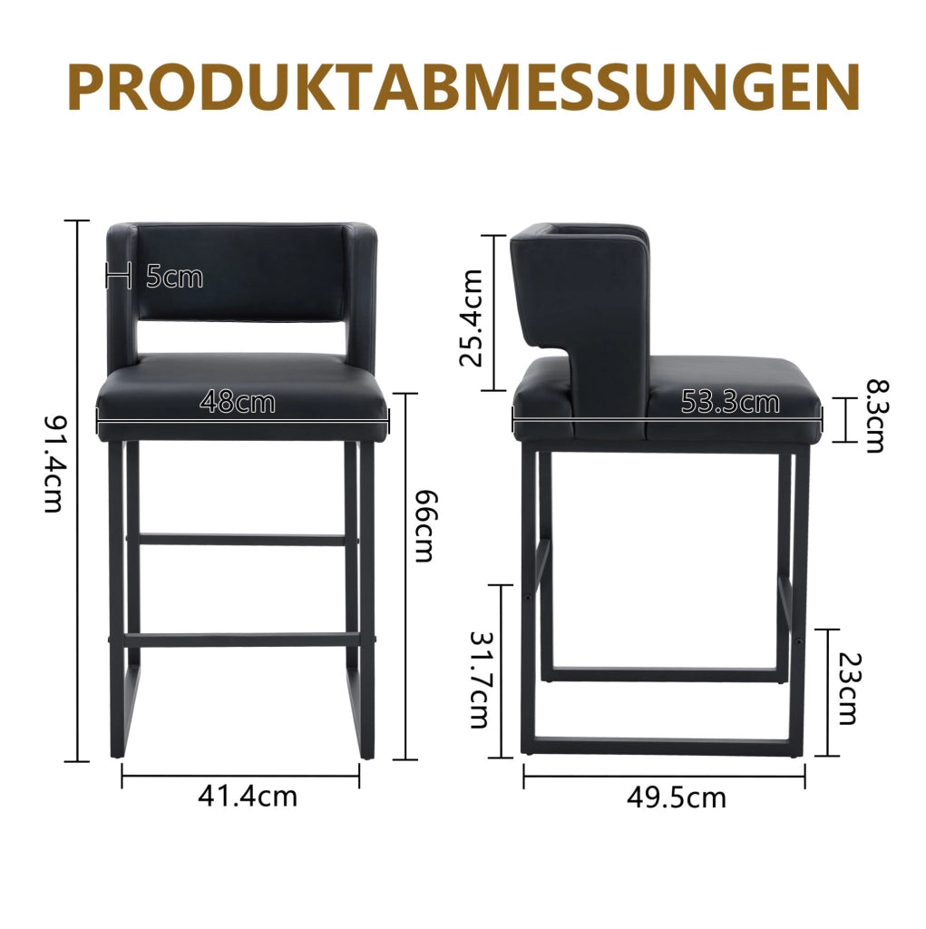 Sgabello da bar nordico nero in PU con gambe in metallo