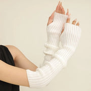 Mouflette calda per donne, lunghe sciarpe imbottite senza dita con fori per l'indice, colore bianco
