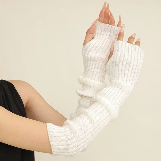 Mouflette calda per donne, lunghe sciarpe imbottite senza dita con fori per l'indice, colore bianco