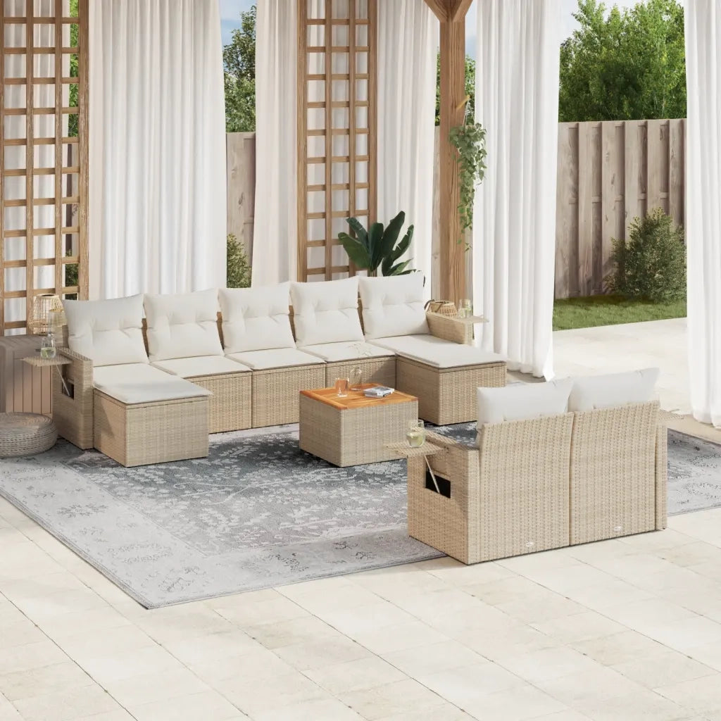 Set Divano da Giardino 10 pz con Cuscini Beige in Polyrattan 3257108