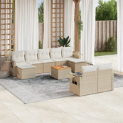 Set Divano da Giardino 10 pz con Cuscini Beige in Polyrattan 3257108