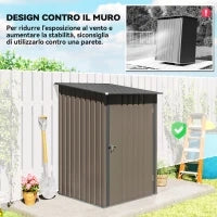 Casetta da Giardino Porta Attrezzi in Acciaio Galvanizzato e Porta, 100x103x160cm, Marrone