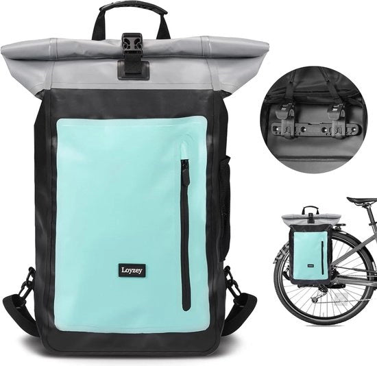 Borse da bicicletta per portabagagli 100% impermeabili con compartimento laptop - 2 in 1 borsa da bicicletta e zaino per escursionisti, ciclisti, campeggiatori Zaino sportivo (Mint, 28L)