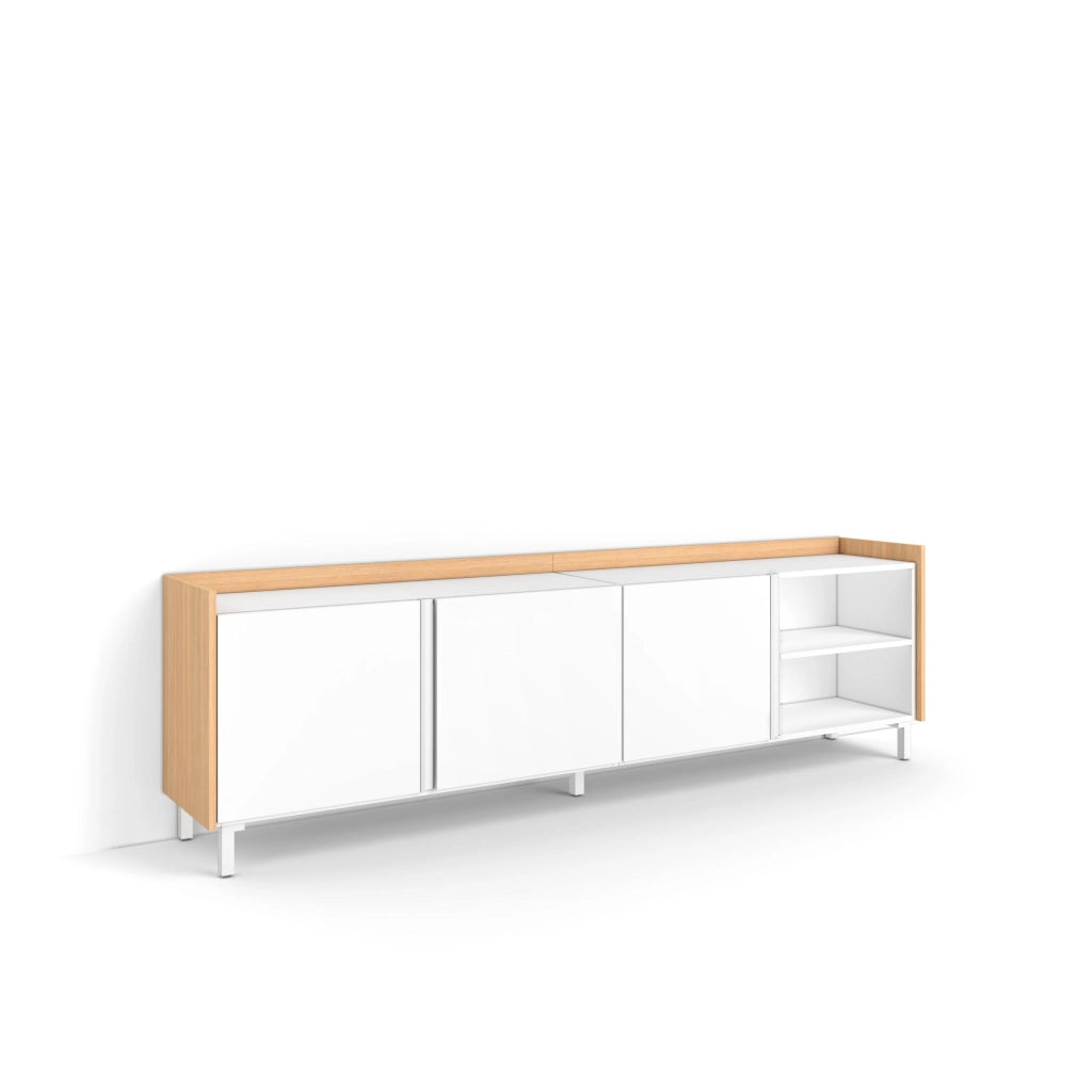 Mobile TV Soggiorno, 207x61x35 cm, Per TV fino a 80", Design industriale, Bianco e Rovere soft
