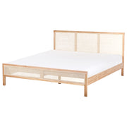 Letto in legno di pino marrone chiaro 180 x 200 cm matrimoniale con testata a treccia viennese a doghe stile rustico minimalista