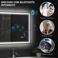 Specchio Bagno Antiappannante con Luce LED Regolabile, Speaker Bluetooth, Pulsanti Touch, 50x70 cm