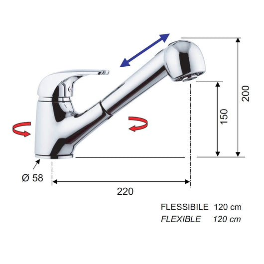 Rubinetto lavello con doccia estraibile - serie project