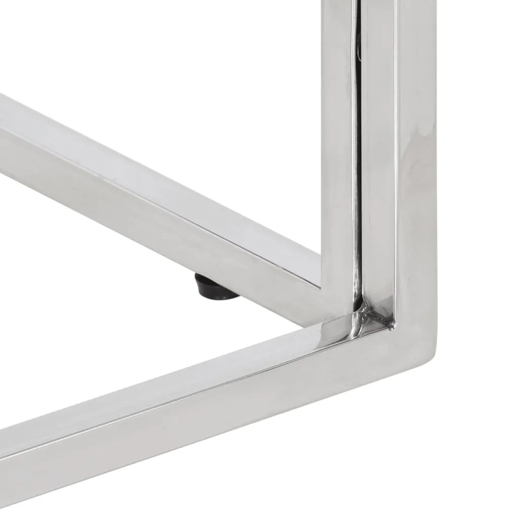Tavolino da salotto | Tavolino da caff¨¨ | Tavolino da Soggiorno Argento Acciaio Inox e Traverse Legno Massello