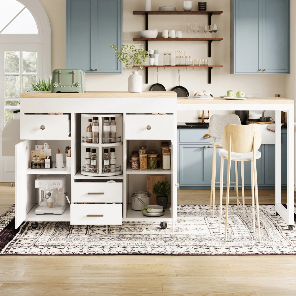 TAVOLO BAR Allungabile 110-180x40x91 cm MDF Bianco con Ruote