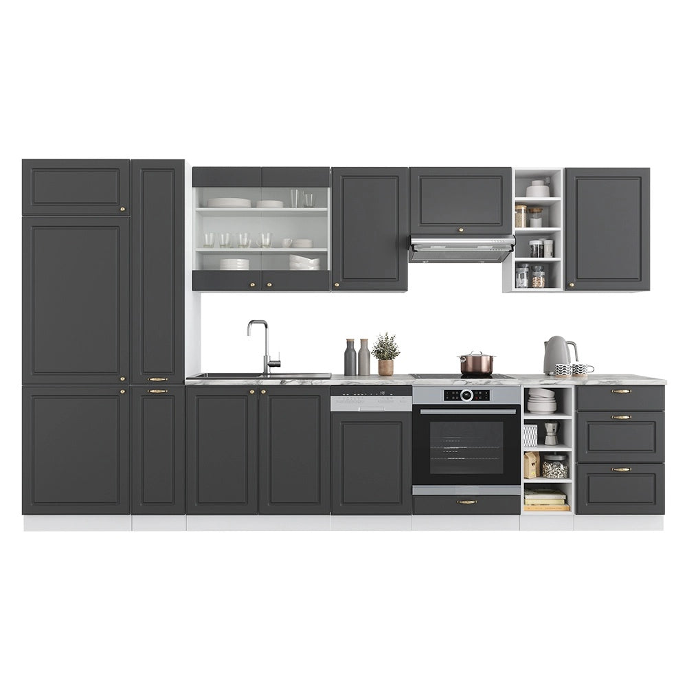 Cucina componibile Fame-Line Antracite-oro/Bianco 355 cm senza piano di lavoro Vicco