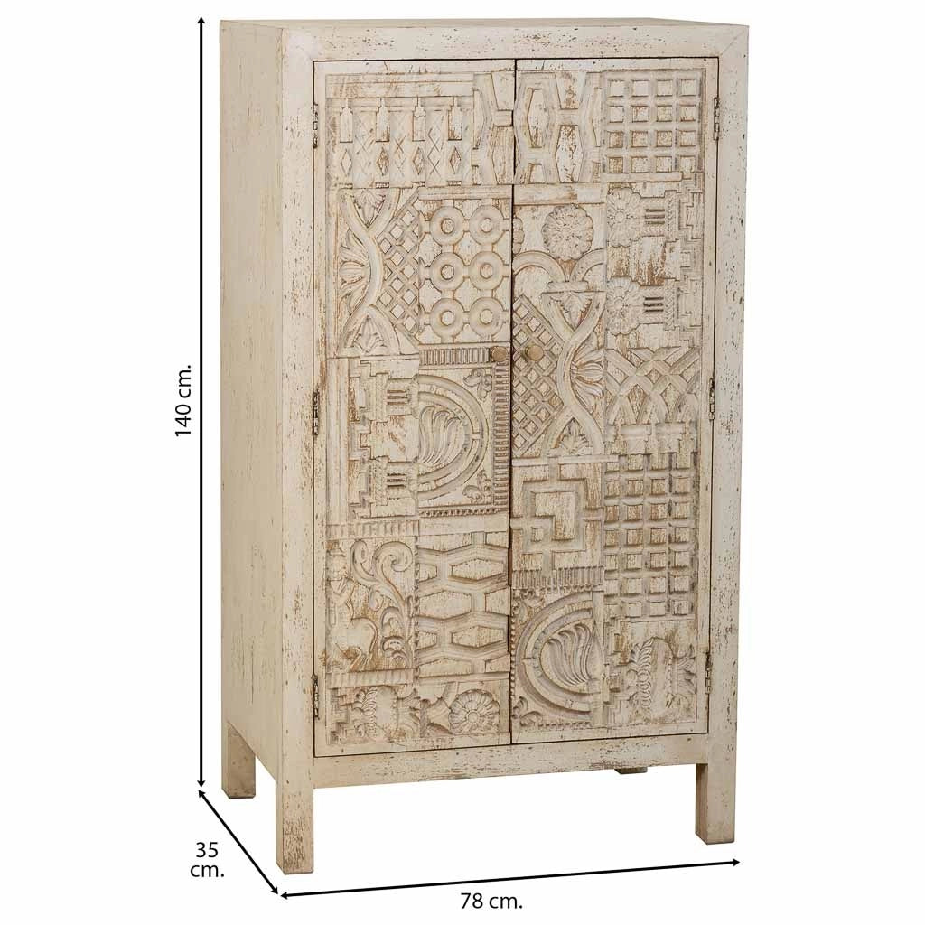 Armadio in legno intagliato artigianalmente a 2 ante beige 78x35x140