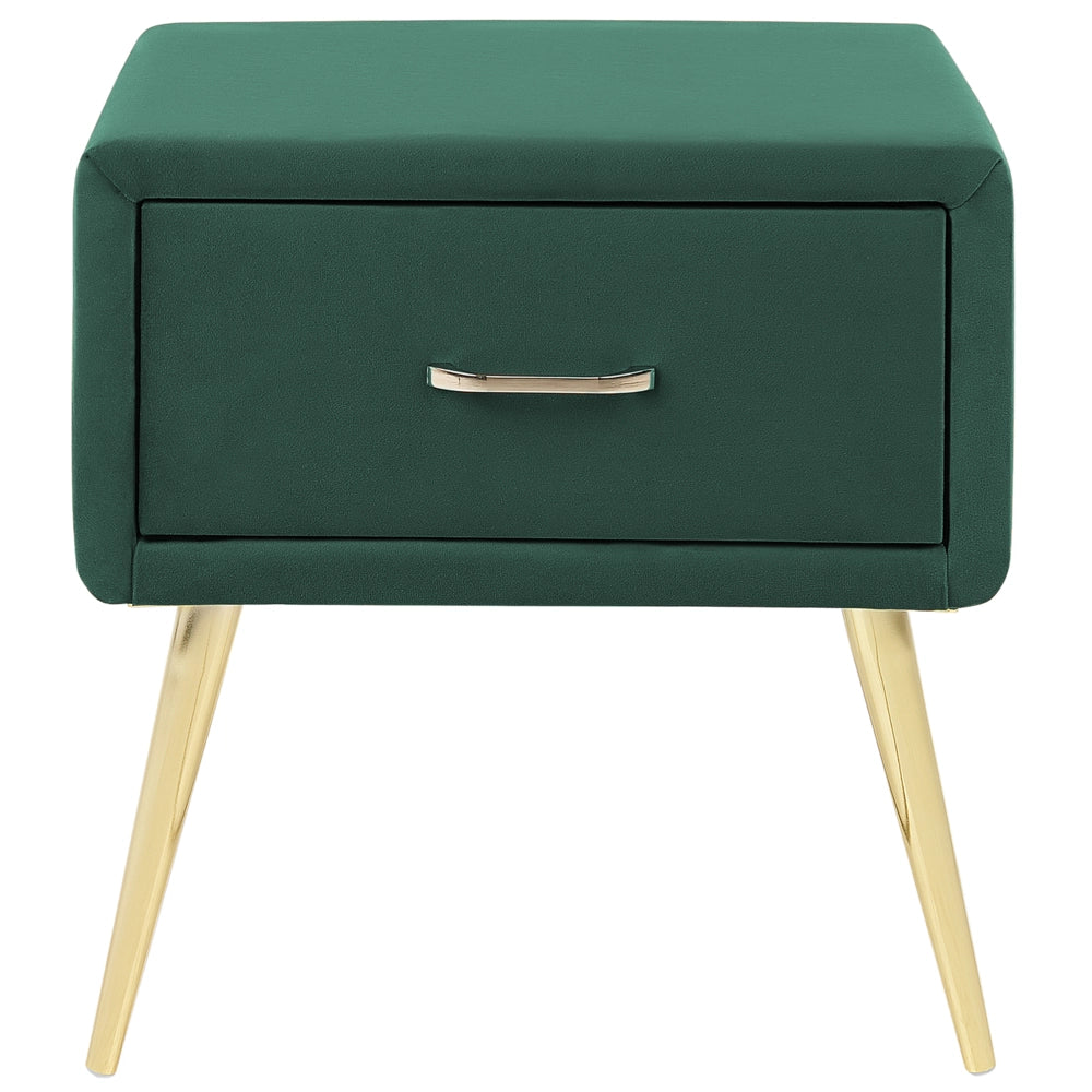 Comodino con rivestimento in velluto verde smeraldo Comodino con 1 cassetto Mobili per camera da letto dal design minimalista