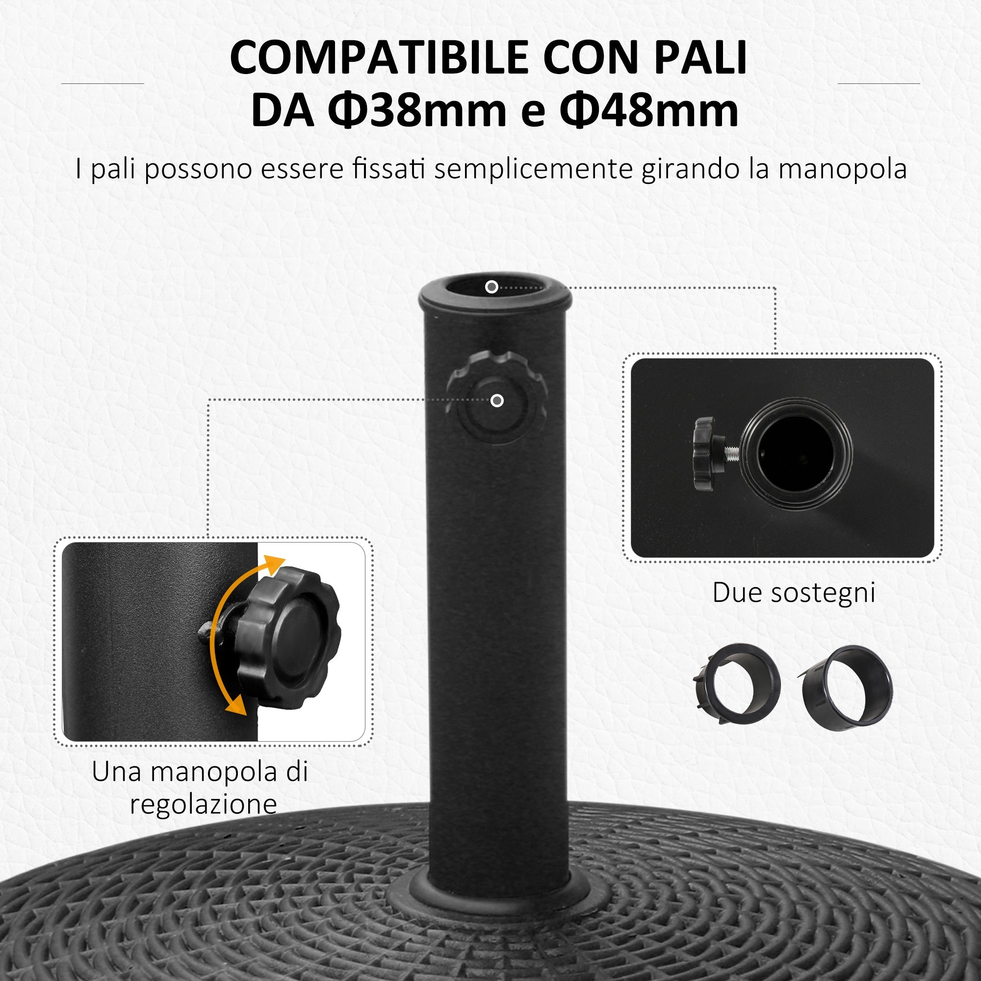 Base per Ombrellone da Giardino 25 Kg in Resina e Acciaio Nero Ø52x41 cm