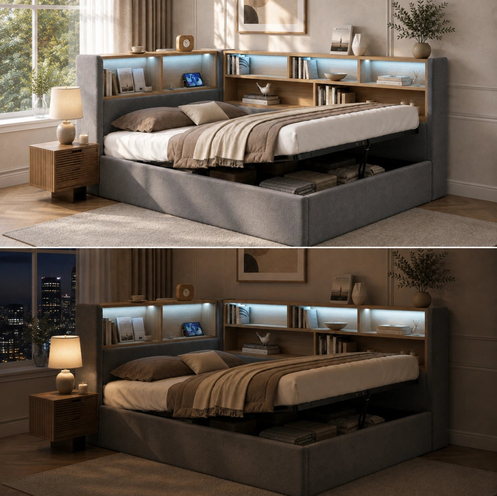 Letto da giorno 140x200 cm grigio in velluto - vano idraulico