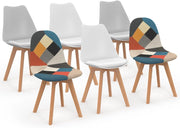 Set di 6 sedie SARA in mix cromatico bianco x2, grigio chiaro x2 e patchwork multicolore