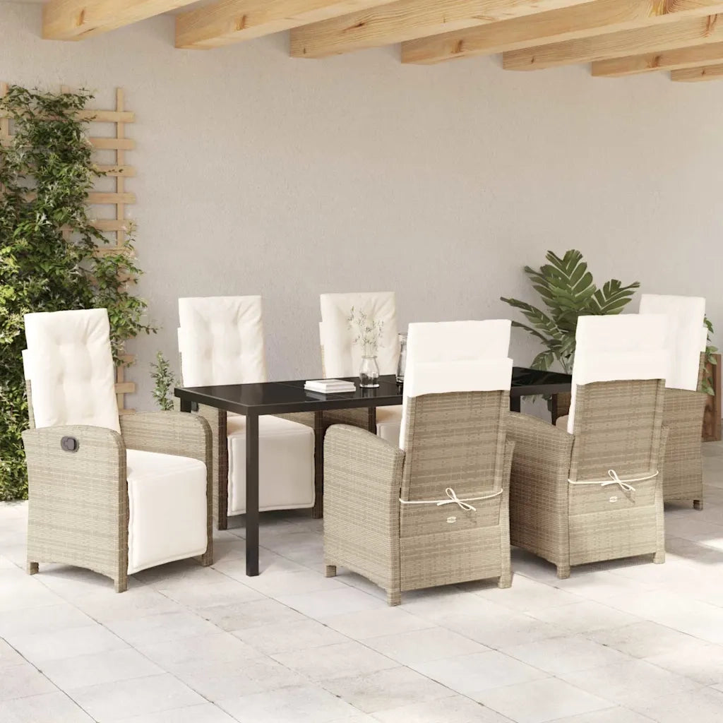 Set da Pranzo per Giardino con cuscino 7 pcs Beige polyrattan 3380335
