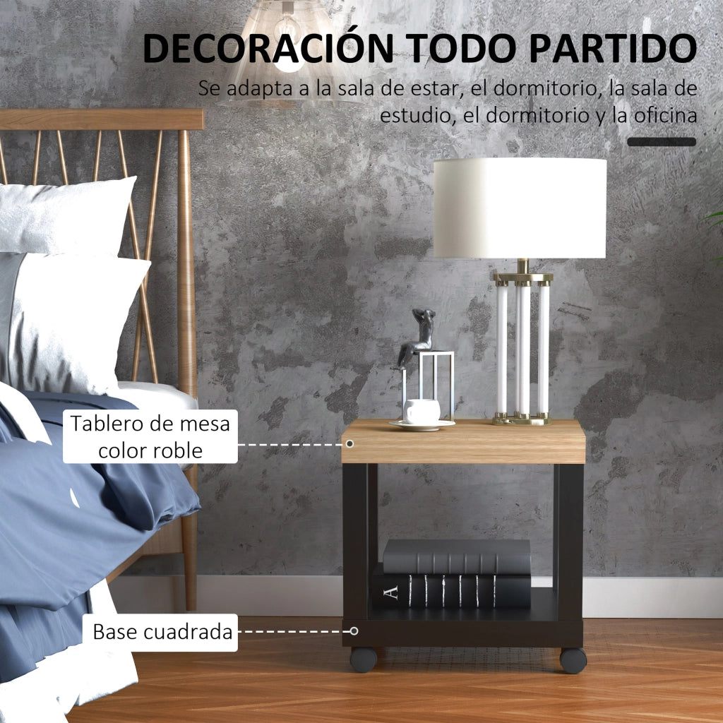 Tavolino con ruote ¨C zephmum ¨C 40x40x40 cm, naturale e nero