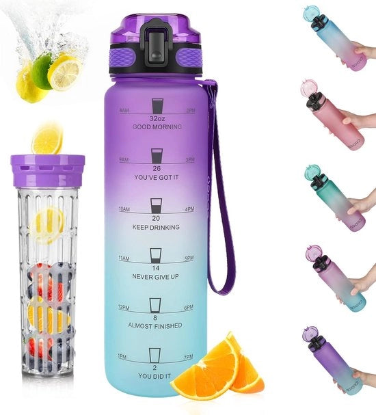 Acqua con contenitore per frutta, 1L, con ricetta di zeef per frutta, adatto a studenti, ufficio, atleti, bambini, fitness