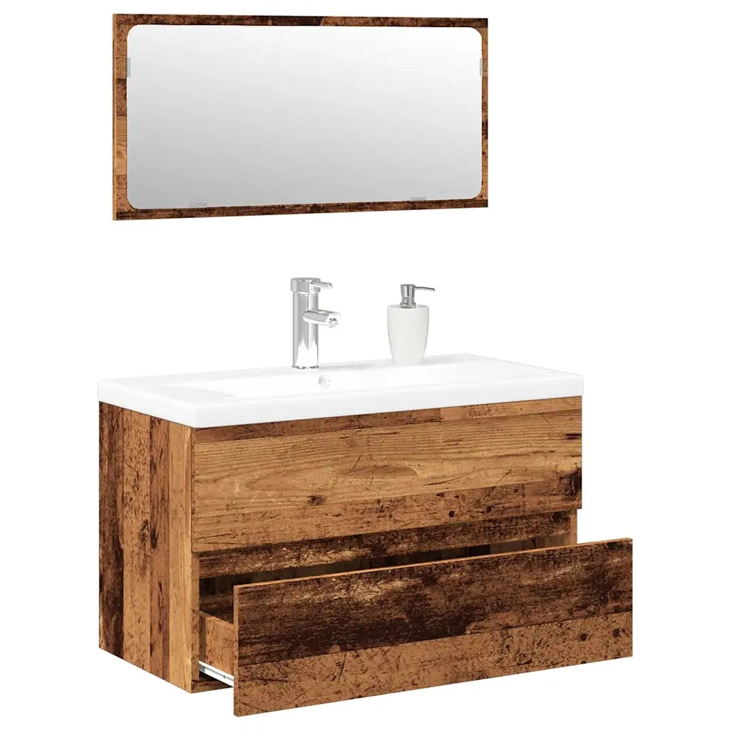 Set Mobili da Bagno Legno Antico in Legno Multistrato 3328929