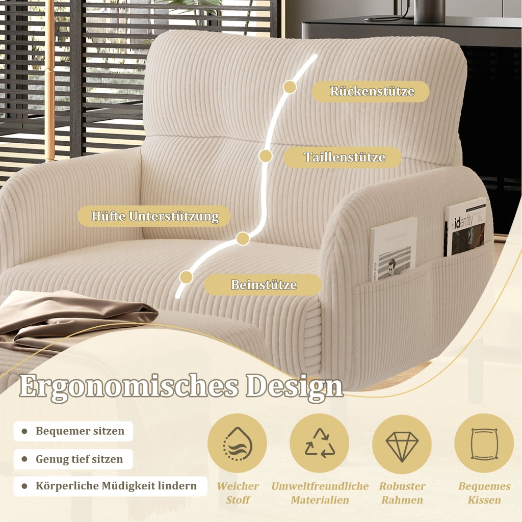 POLTRONA con tasca laterale 67 x 75 x 79 cm in velluto a coste beige