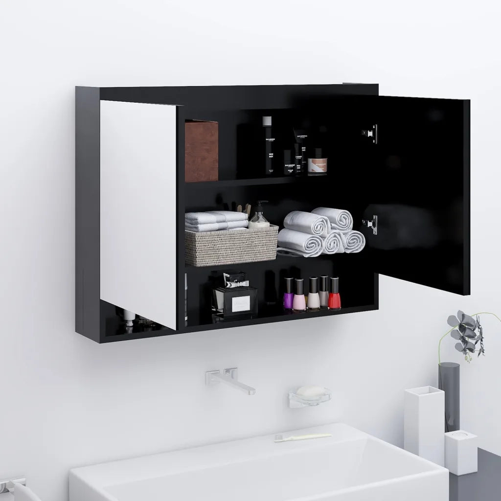 Armadietto Bagno | Armadio da bagno con Specchio 80x15x60 cm in MDF Antracite