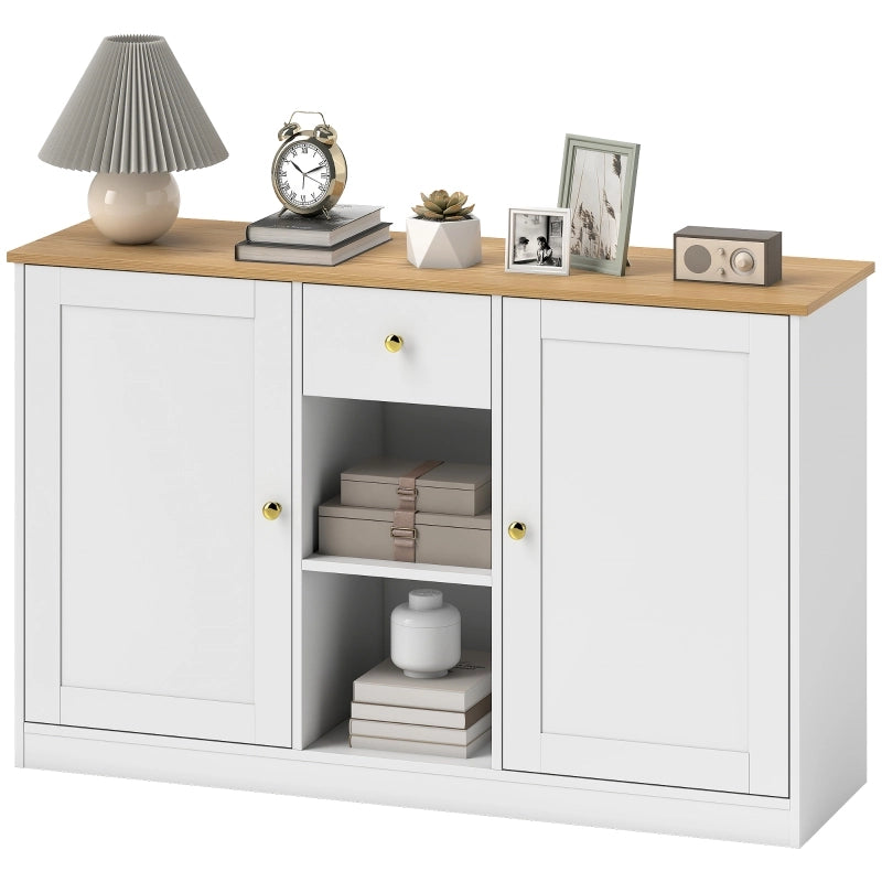 Credenza bianca con cassetto, 2 ante e 2 vani aperti, 120 x 35 x 75,2 cm
