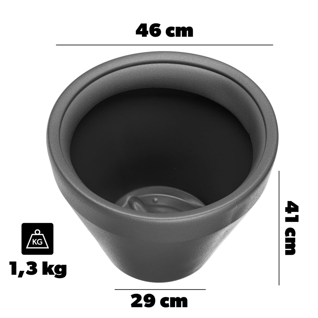 Vaso da fiori KADAX, grande, rotondo, per giardino e terrazzo, color antracite, 46 cm
