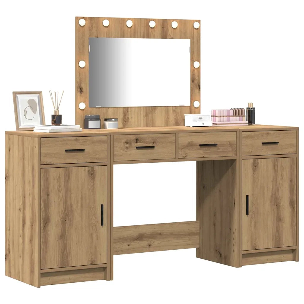 Toeletta | Tavolo da Trucco con cassetto 3 pz Marrone Legno multistrato
