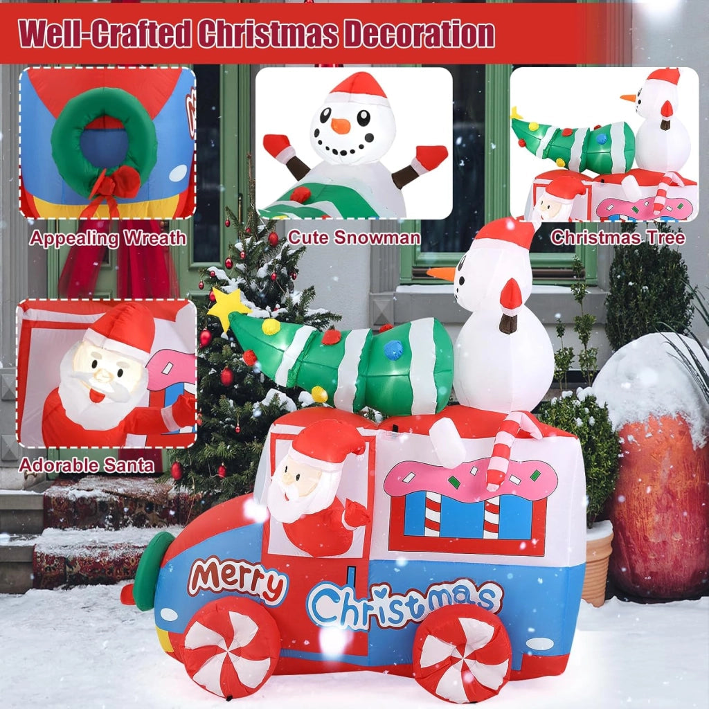 Decorazioni Natalizie, Babbo Natale Gonfiabile in Auto 177 CM, con Pupazzo di Neve, Albero di Natale, Luce LED Incorporata, Addobbi Natalizi per Esterno Interno per Casa, Giardino, Cortile