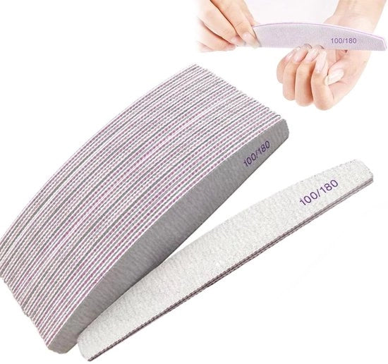 Set di 20 viti per unghie in metallo grigio, doppio grano 100/180, strumenti per manicure a mezzaluna per levigare e smussare.