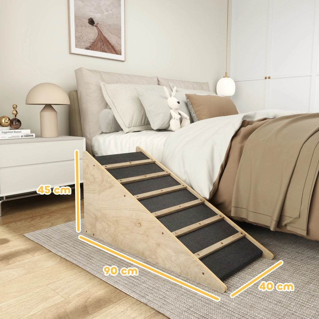 Scala per cani e gatti ¨C zephmum ¨C legno di pino, 90x40x45 cm, colore naturale e grigio