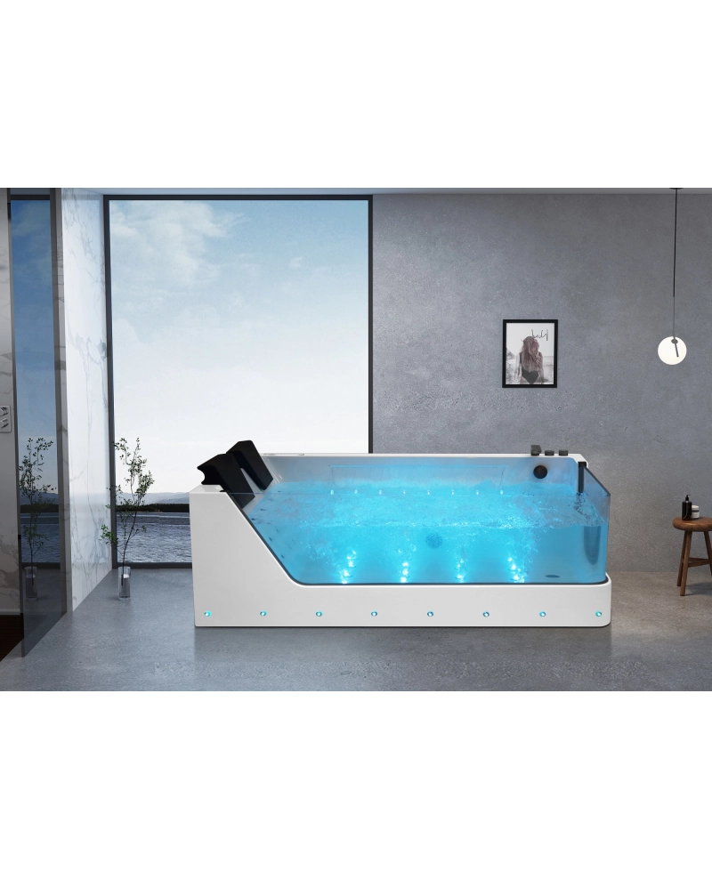 Vasca da bagno idromassaggio in vetro due posti full optional riscaldata 180x90cm Sicorage Traxy Dx