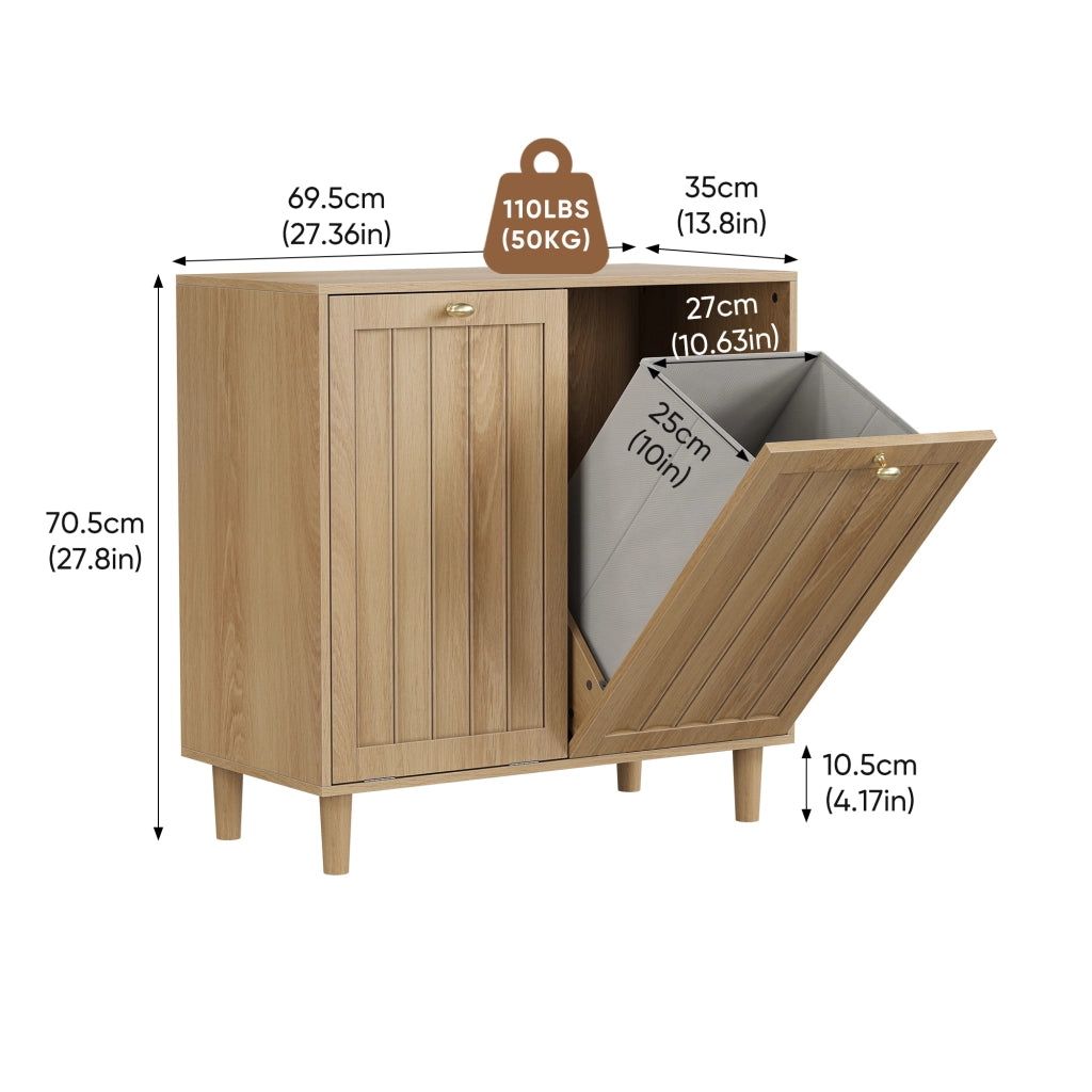 MOBILE PORTABIANCHERIA Inclinato 69,5x39x70,5 cm Rovere con 2 cestini rimovibili