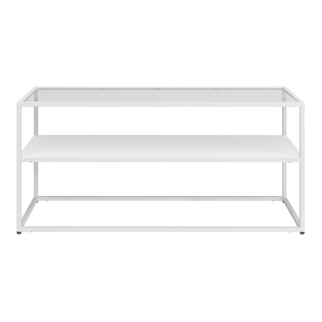 Tavolino Basso da Soggiorno Solund a 2 Piani di Appoggio 102x43x46 cm Bianco opaco [en.casa]