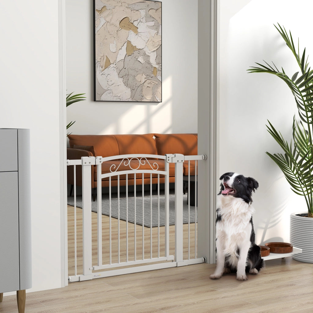 Porta per Cani Regolabile 76-104 cm con Estensioni ¨C Zephmum ¨C Bianco